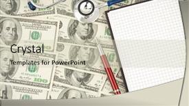  Presentation with note - Colorful PPT layouts enhanced with health costs - stethoscope and notebook with dollars backdrop and a soft green colored foreground