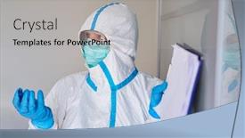  Presentation with health - Colorful theme enhanced with health-department-employees-in-protective backdrop and a light gray colored foreground