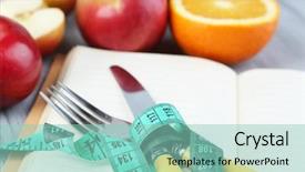  Presentation with health diet - Beautiful slide set featuring health diet - cutlery tied with measuring tape backdrop and a mint green colored foreground