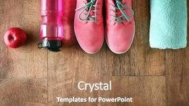  Presentation with fitness - Amazing PPT layouts having health diet - fitness equipment on wooden background backdrop and a coral colored foreground