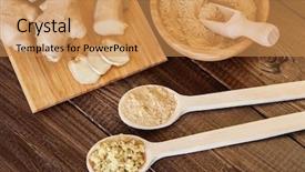  Presentation with ginger - Colorful slide deck enhanced with health diet - fresh ground and grated ginger backdrop and a coral colored foreground