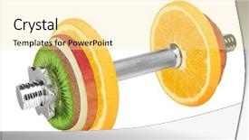  Presentation with fruit - PPT layouts having health diet - fruit dumbbell isolated on white background and a blonde colored foreground