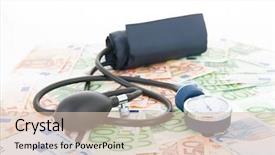  Presentation with health economics - Presentation theme with health economics - costs of healthcare with banknotes background and a lemonade colored foreground