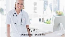  Presentation with breast cancer awareness - Audience pleasing PPT theme consisting of health fair - attractive nurse leaning on desk backdrop and a sky blue colored foreground