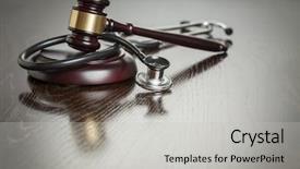  Presentation with gavel - PPT theme having health fair - gavel and stethoscope on reflective background and a light gray colored foreground