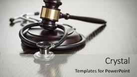  Presentation with health - Slide deck with health fair - gavel and stethoscope on reflective background and a light gray colored foreground