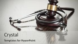  Presentation with health - Beautiful slide deck featuring health fair - gavel and stethoscope on reflective backdrop and a light gray colored foreground