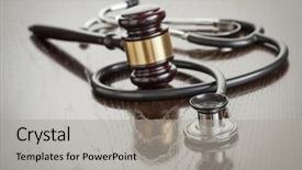  Presentation with gavel - Slide set enhanced with health fair - gavel and stethoscope on reflective background and a light gray colored foreground