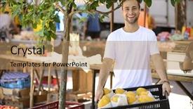  Presentation with papaya - Cool new PPT theme with health fair - greengrocer owner of a small backdrop and a coral colored foreground