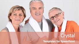  Presentation with fair - Amazing PPT theme having health fair - group of senior people ready backdrop and a coral colored foreground