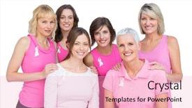  Presentation with breast cancer - Beautiful presentation featuring health fair - happy women posing and wearing backdrop and a lemonade colored foreground