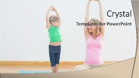  Presentation with pregnant mother - Slide set with health fair - pregnant smiling mother and daughter background and a sky blue colored foreground