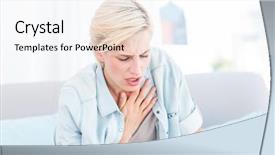  Presentation with breath - Theme with health fair - pretty blonde woman having breath background and a sky blue colored foreground