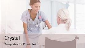  Presentation with breast cancer awareness - PPT theme with health fair - smiling nurse assisting female patient background and a soft green colored foreground