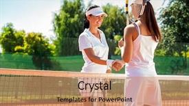  Presentation with women health - Cool new PPT theme with health fair - women handshaking after playing backdrop and a coral colored foreground