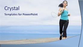  Presentation with fitness - PPT theme featuring health fitness - beautiful young woman jogging background and a sky blue colored foreground