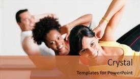  Presentation with elderly people and exercise - Presentation theme having health fitness - group of three people exercising background and a red colored foreground