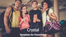  Presentation with aerobics - PPT layouts featuring health fitness - multiracial group after aerobics class background and a dark gray colored foreground