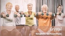  Presentation with exercise class - Presentation theme consisting of health fitness - portrait of seniors using exercise background and a coral colored foreground