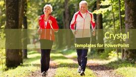  Presentation with senior couple - Beautiful slide set featuring health fitness - senior couple doing sport outdoors backdrop and a tawny brown colored foreground