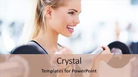  Presentation with lifting weights - Slide deck featuring health fitness - woman in gym lifting weights background and a coral colored foreground