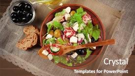  Presentation with atlas greek - Slide deck with health food - bowl of greek salad served background and a tawny brown colored foreground
