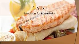  Presentation with salt water fish - PPT theme featuring health food - fish dishes - salmon steak background and a  colored foreground