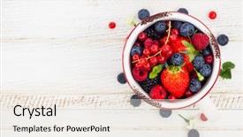  Presentation with vintage food - Slide set with health food - fresh summer berries in vintage background and a sky blue colored foreground