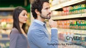  Presentation with supermarket - Amazing theme having health food - young couple shopping backdrop and a light blue colored foreground