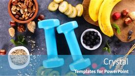  Presentation with health diet - Colorful presentation design enhanced with health-food-diet-food-concept backdrop and a teal colored foreground