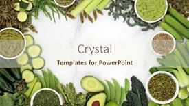  Presentation with plant based - Amazing presentation theme having health food for a vegan diet with plant based green foods of fruit vegetables herbs legumes dips pasta high in vitamins minerals antioxidants fibre omega 3 and smart carbs flat lay backdrop and a cream colored foreground