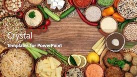  Presentation with food grains - Amazing PPT theme having health-food-for-a-vegan backdrop and a coral colored foreground