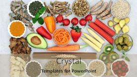  Presentation with food minerals - PPT theme featuring health-food-herbs-used background and a coral colored foreground