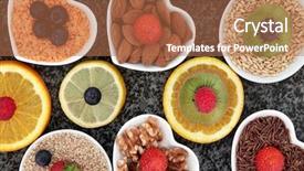  Presentation with porcelain - PPT layouts enhanced with health food selection in porcelain bowls over marble background background and a coral colored foreground