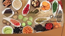  Presentation with health - Presentation theme featuring health food selection over brown background and a coral colored foreground