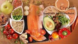  Presentation with food fish - PPT theme featuring health-food-selection-with-fish background and a gold colored foreground