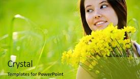  Presentation with summer flowers - Cool new presentation with adorable girl with flowers poses backdrop and a yellow colored foreground