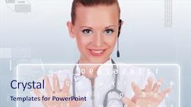  Presentation with virtual keyboard - Slide set enhanced with health future - young doctor in white uniform background and a sky blue colored foreground