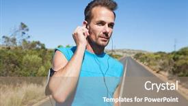  Presentation with professional tennis player athlete man - PPT layouts with health highway - athletic man adjusting his earphones background and a  colored foreground