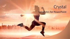  Presentation with running - Presentation design having health highway - fit brunette running and jumping background and a coral colored foreground