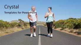  Presentation with road - Audience pleasing slide deck consisting of health highway - fit couple running backdrop and a light blue colored foreground