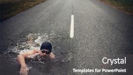  Presentation with asphalt road - Cool new slide deck with health highway - strong man swim on asphalt backdrop and a gray colored foreground