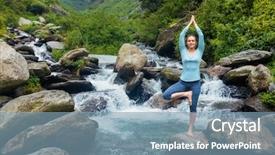  Presentation with waterfall woman - Presentation theme consisting of health india - woman in hatha yoga balance background and a seafoam green colored foreground