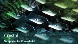  Presentation with programing - Cool new presentation design with health informatic - close-up dark keyboard with coding backdrop and a ocean colored foreground