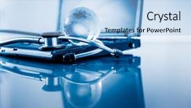  Presentation with keyboard - Slide deck having health information - glass globe and stethoscope background and a light blue colored foreground