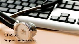  Presentation with information security - Presentation theme with health information - stethoscope and keyboard illustrating concept background and a coral colored foreground