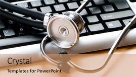  Presentation with health security - Slides with health information - stethoscope and keyboard illustrating concept background and a coral colored foreground