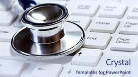  Presentation with information - Theme having health information - stethoscope on modern white keyboard background and a sky blue colored foreground