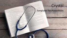  Presentation with open book - Colorful slide deck enhanced with health information - stethoscope with open book backdrop and a light gray colored foreground