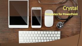  Presentation with tablets wood table tablet white - Presentation having health information - tablet phone keyboard and stethoscope background and a tawny brown colored foreground
